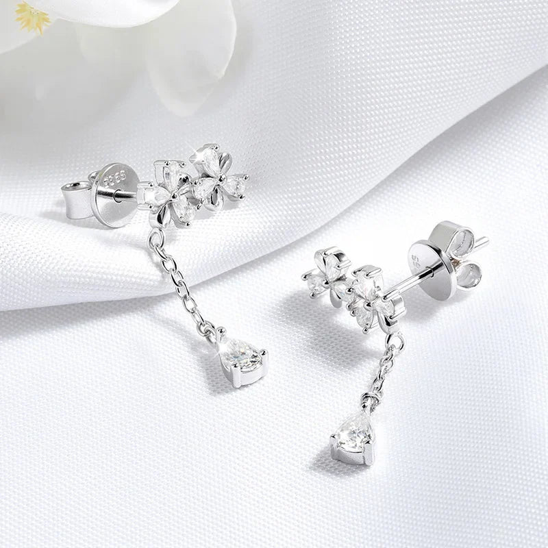 Certified Tassel Flowers Pear Cut Moissanite Drop Earrings Bridal Wedding Party Jewelry 2cm Size Real 925 Sterling Silver