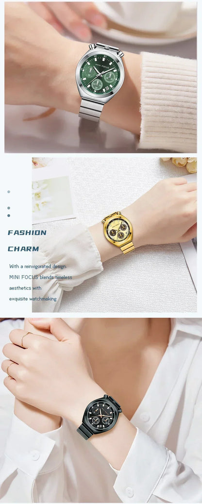 MINI FOCUS Multifunctional Panda Watch for Women Stainless Steel Casual Fashion Ladies Waterproof Quartz WristWatch Girl Gift
