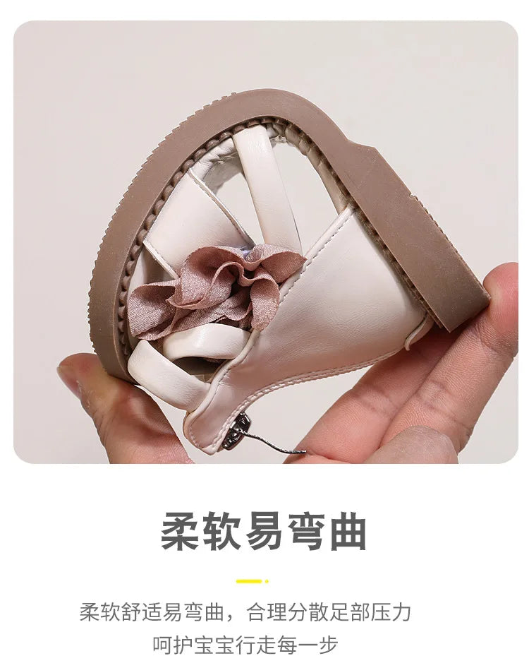 Girls' Sandals 2024 Summer New Children's Flower Princess Shoes Soft Sole Anti Slip Baby Girls' Roman Sandals