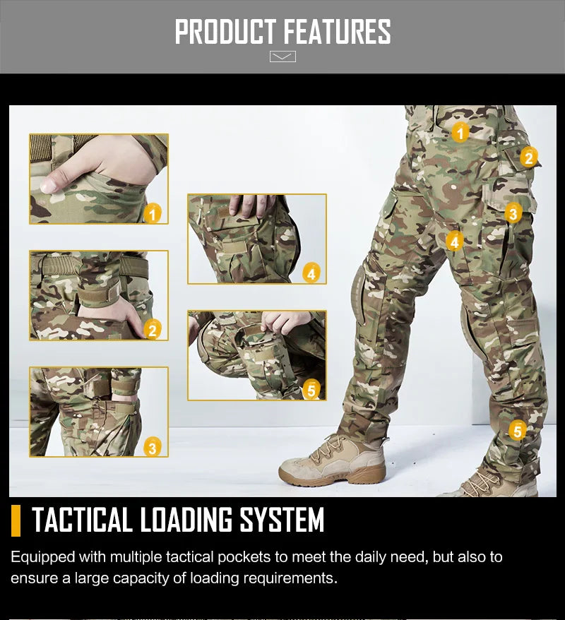 2025 New Multicam Pants with Knee Pads Men Tactical Combat Cargo Camouflage Trousers Hunting Quick Dry Breathable Sport Pants