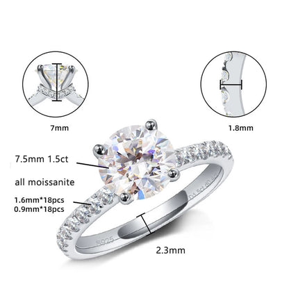 1.5ct Moissanite Rings for Women GRA Certified Diamond Jewelry s925 Sterling Silver 18k Plated Engagement Wedding Ring