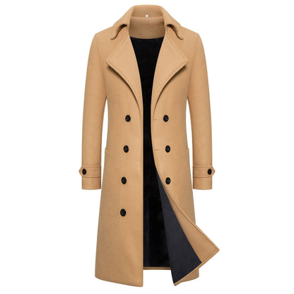 Spring Long Woolen Coats Men Fashion Double Breasted Trench Coats Autumn Turn Down Collar Slim Fit Windbreaker Male Outwear