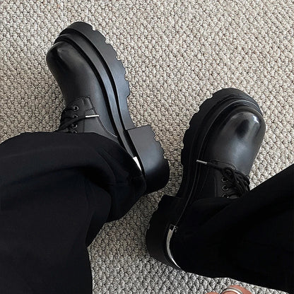 Original niche polished formal leather shoes new high-end feel thick sole with 7CM height increase big head casual shoes
