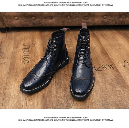 Men Lace-up High Top Brogue Carved Business Boots