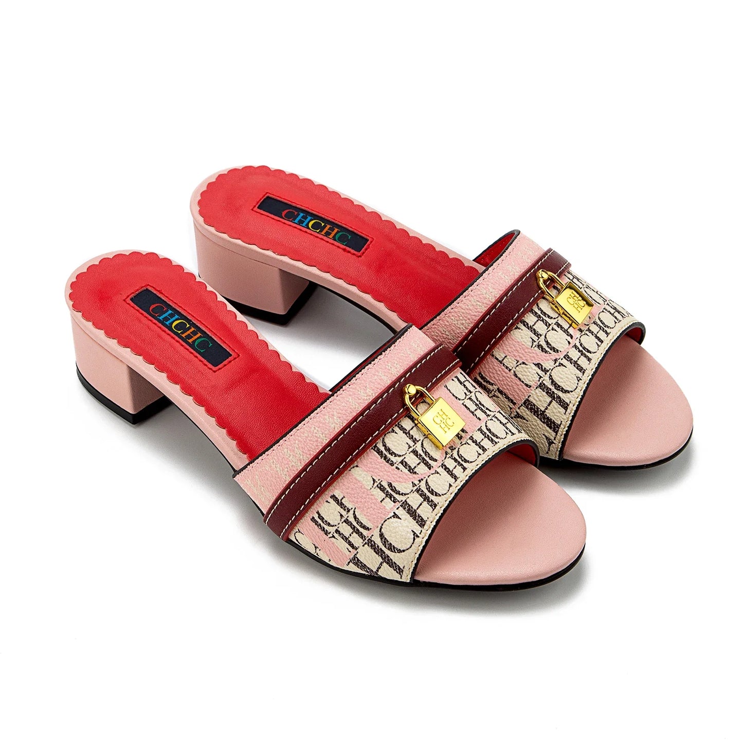 Fashionable High Quality Metal Lock Monogram Print Women's Low Heeled Slippers Temperament Versatile Women's Slippers