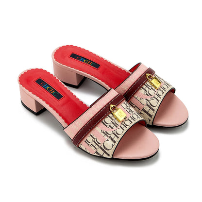 Fashionable High Quality Metal Lock Monogram Print Women's Low Heeled Slippers Temperament Versatile Women's Slippers