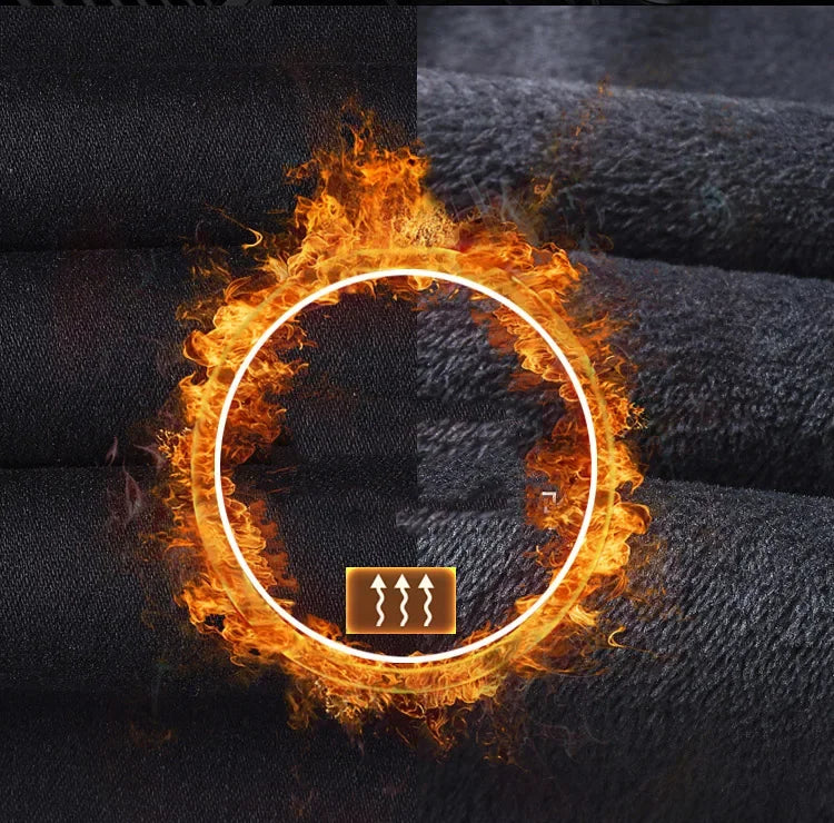 Men New Winter Classics Fleece Thick Warm Jeans Men's Loose Straight Elastic Denim Pants Casual Plush Trousers Large Size 28-40