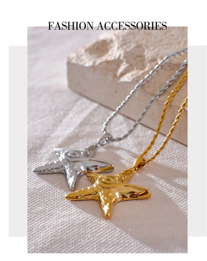 316L Stainless Steel Starfish Pendant Necklace Rust Proof Statement 18K Gold PVD Plated Individualistic Holiday Jewelry