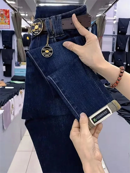Spring Autumn Vintage Women Jeans New Pencil Denim Pants High Waist Slimming Design Sense With Elastic Small Feet Pants Women's