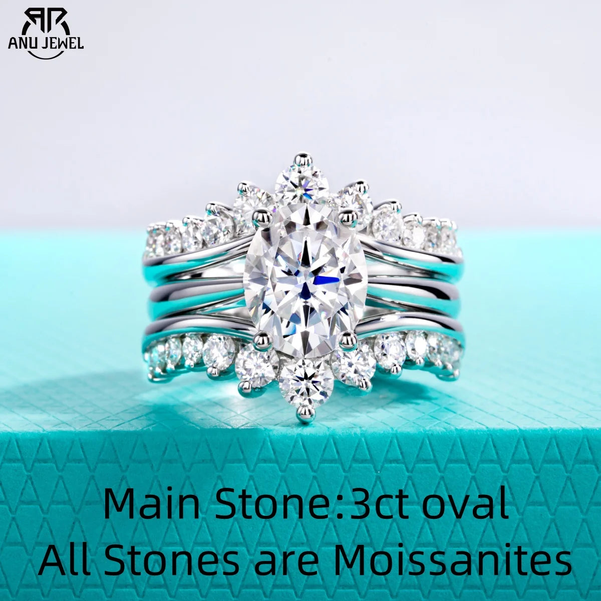 3ct Oval Moissanite Wedding Bands 18k Gold Plated 925 Sterling Silver Bridal Rings Set for Girls Jewelry Wholesale