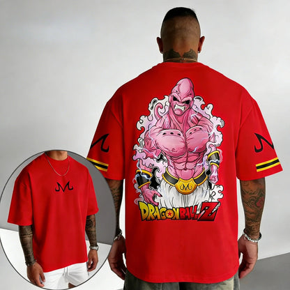 Anime Cotton T-shirt Summer New Majin Buu Printed Men's and Women's Trendy Loose Casual Short Sleeve Top