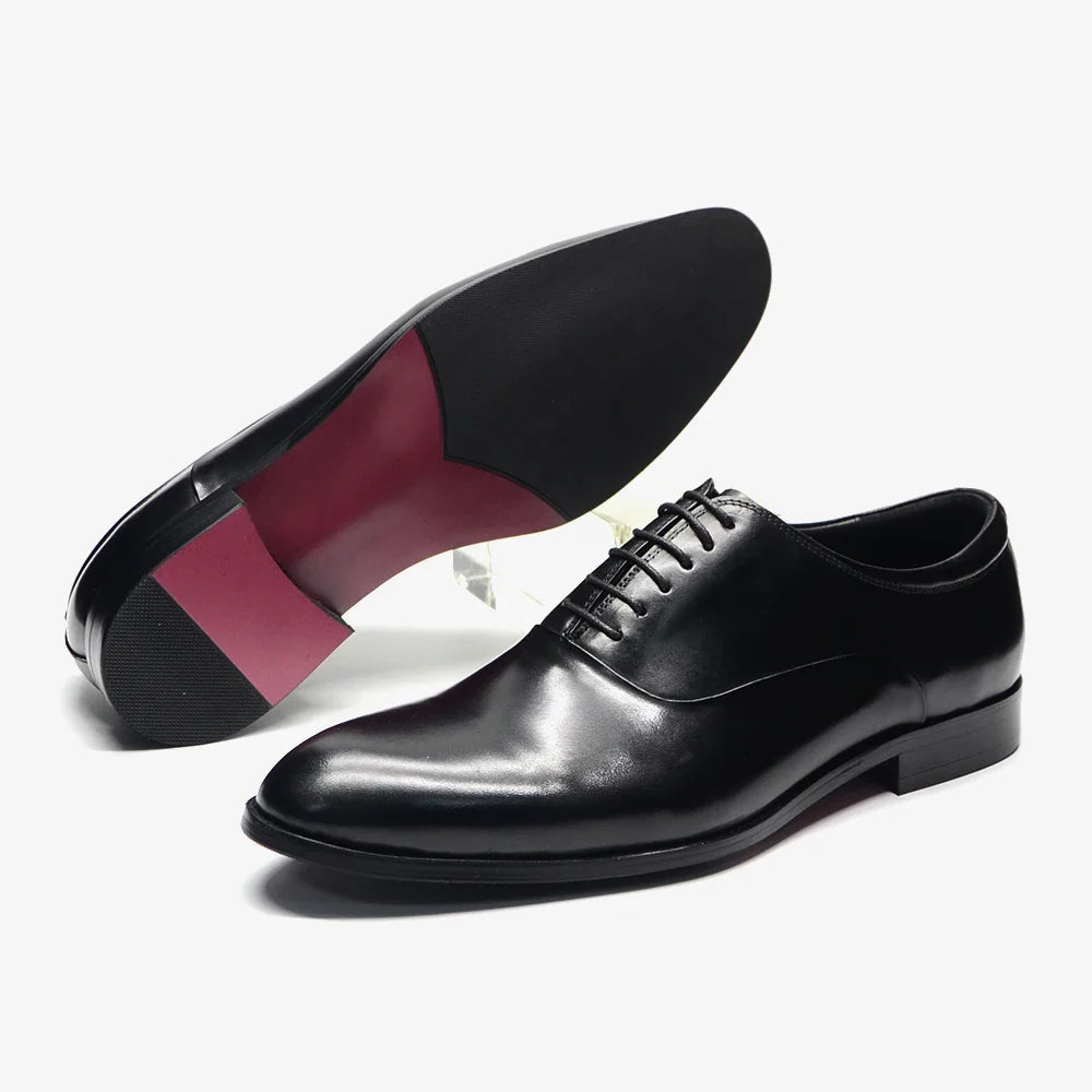 Italian Classic Mens Oxford Dress Shoes Genuine Leather Lace-up Plain Toe Burgundy Black Business Wedding Formal Shoes for Men