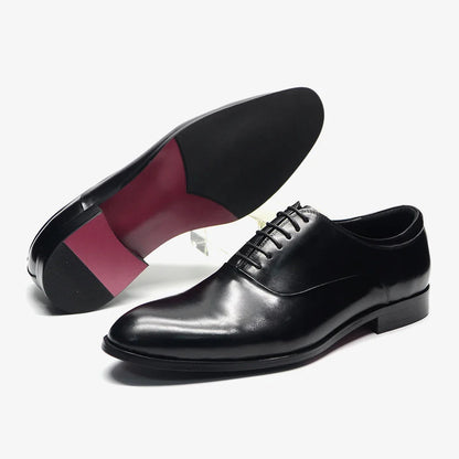 Italian Classic Mens Oxford Dress Shoes Genuine Leather Lace-up Plain Toe Burgundy Black Business Wedding Formal Shoes for Men