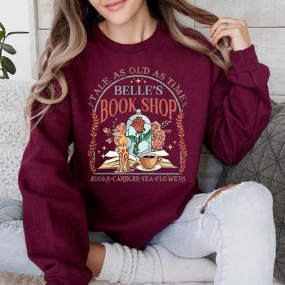 Vintage Belle's Book Shop Sweatshirt Women Tale As Old As Time Hoodie Beauty Beast Shirt Aesthetic Princess Trendy Sweatshirts