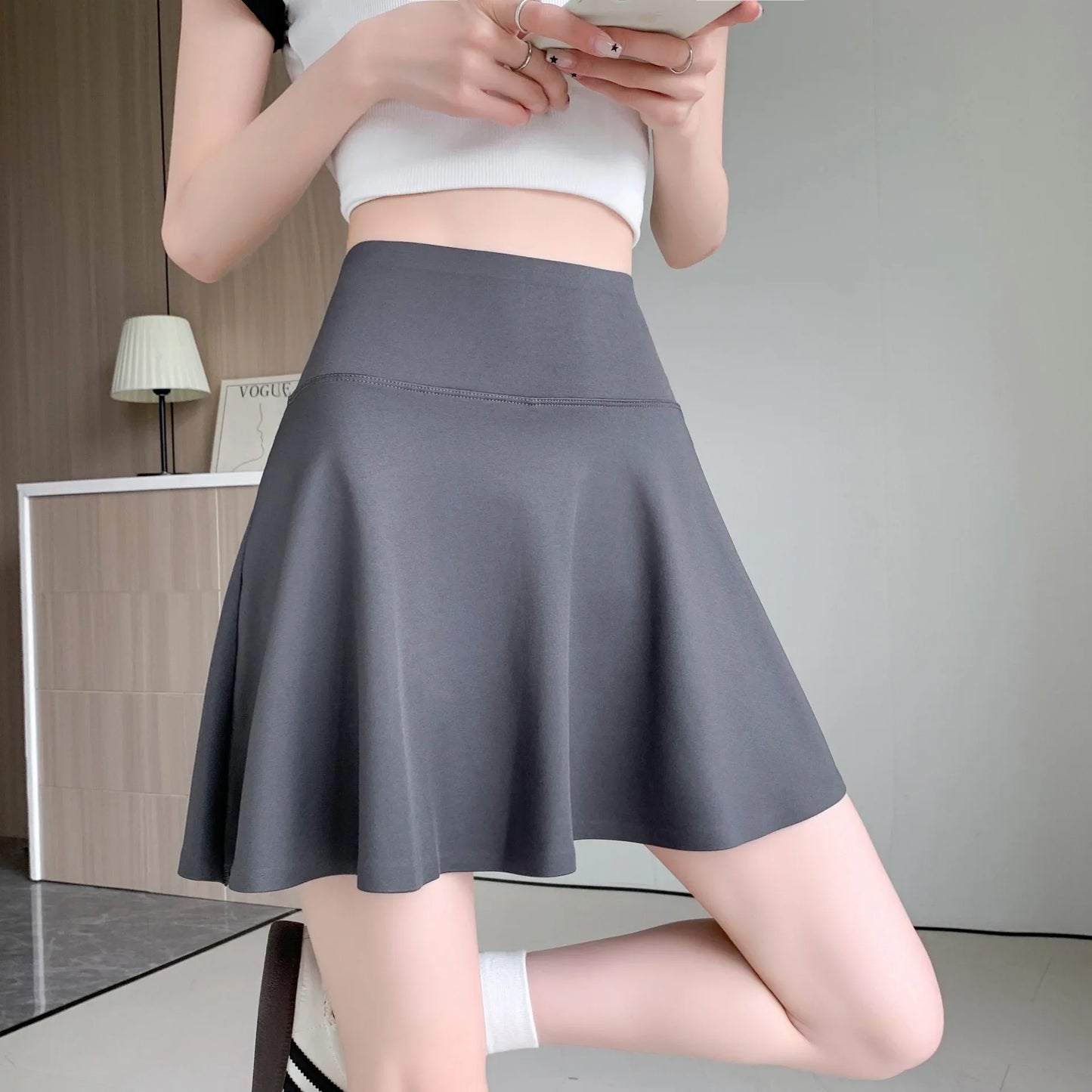 Women Summer Fake Two Pieces Sports Skirt Anti-Chafing Anti-Slip Tennis Badminton Yoga Skirt Pleated White Mini Skirt  Running