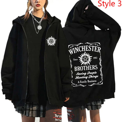New Supernatural Printed Zipper Hooded Fashion Women Men Sweatshirt Casual Sport Hoodie Personality Zipper Long Sleeve Coat