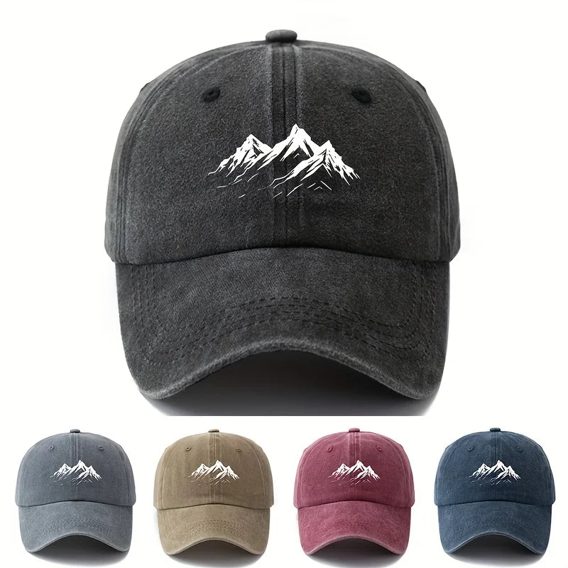 Men's printed mountain baseball cap classic style outdoor adventure sun protection lightweight duckbill cap, truck driver cap.