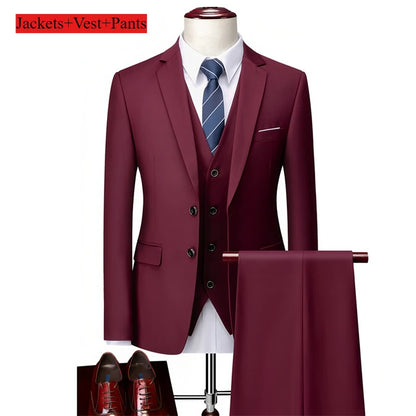 Classic Wedding Tuxedos Casual Solid Suits Slim Fit 3/2 Pieces Groomsmen Suit Male Formal Business Men Clothing