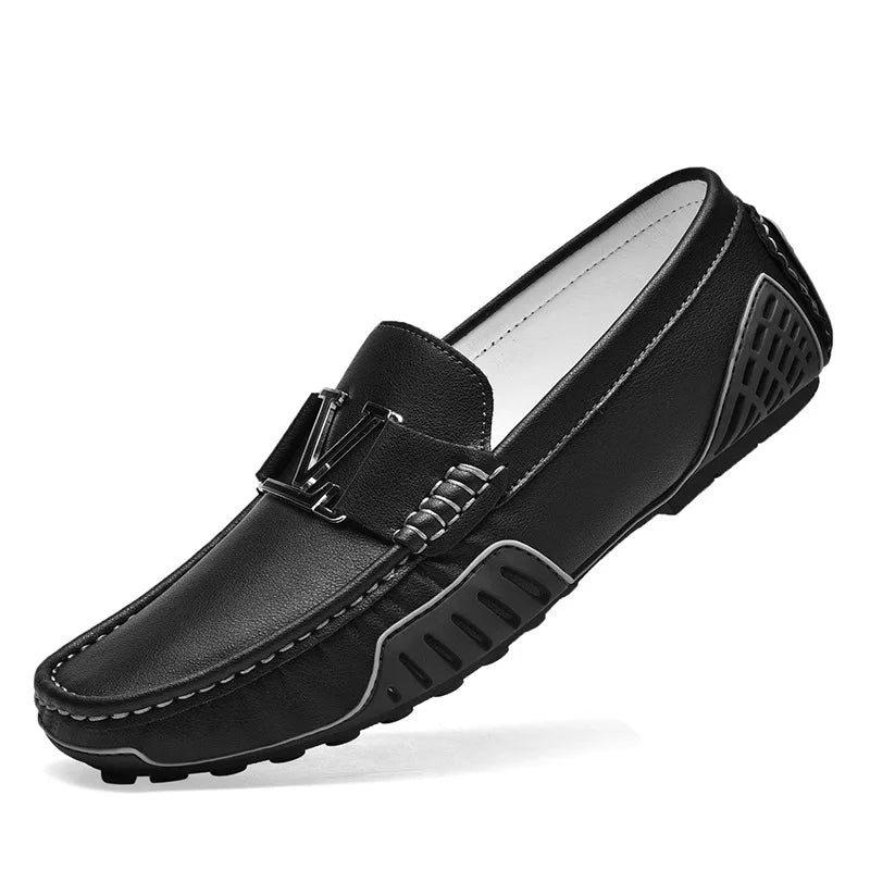 High Quality Men's Casual Leather Shoes Cowhide Loafers Soft Luxury Pea Shoes Color Genuine Leather Men's Flats Driving Shoes