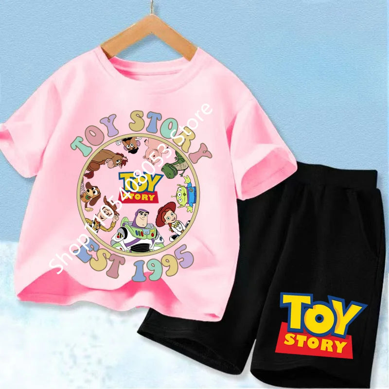 2026 Cute Toy Story Birthday Boy T-Shirt Set, Adorable Woody and Buzz Lightyear Design for Kids' Birthday Outfits