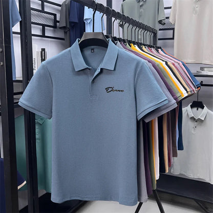 cotton100% hot sale men's new short sleeve polo shirt summer lapel letter printing ventilate t-shirt business classic mans wear