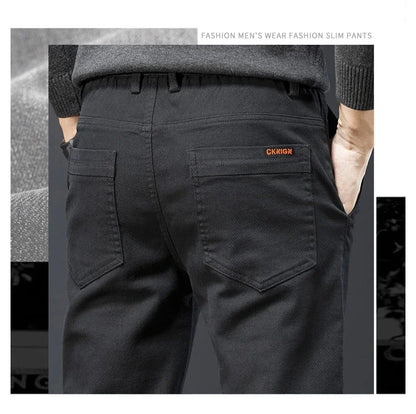 Classic Men's Fleece Slim Pants Winter Casual Velvet Business Straight Solid Thick Plush Trousers Brand Clothing Man Pants