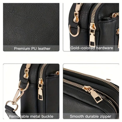 Retro fashion classic, women's multifunctional bag, zipper shoulder strap crossbody bag, small square bag, suitable for office w