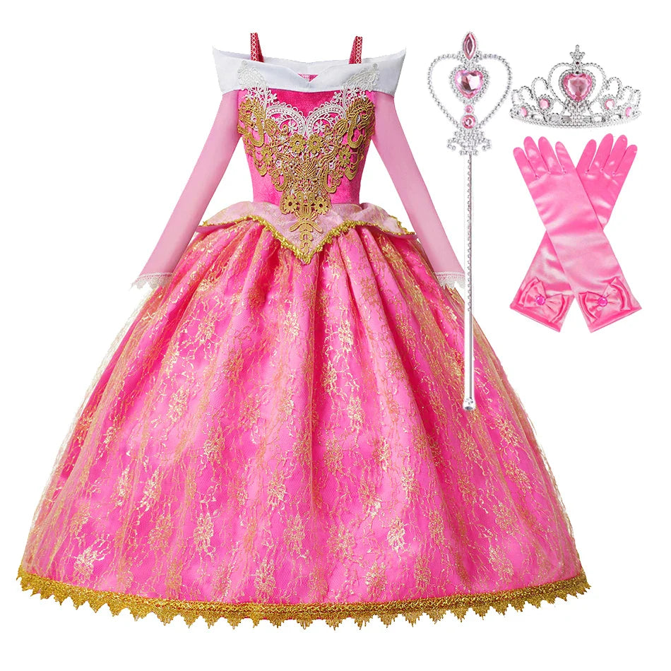 Summer Girls Sleeping Beauty Auroro Princess Halloween Cosplay Dress Off Shoulder Kids Gift Fancy Party Princess Clothing