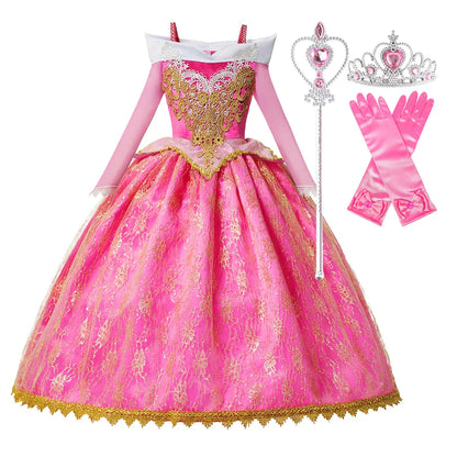 Summer Girls Sleeping Beauty Auroro Princess Halloween Cosplay Dress Off Shoulder Kids Gift Fancy Party Princess Clothing