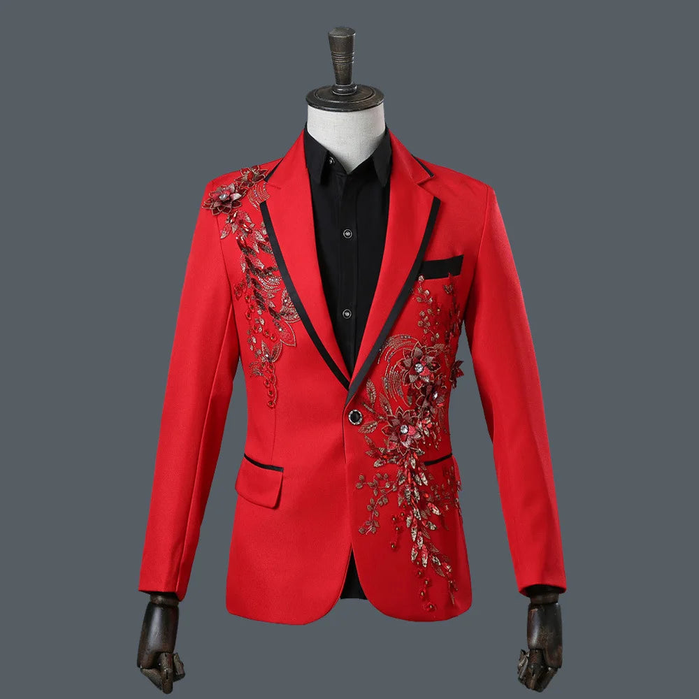 Stylish Stage Performance Men's Singer Nightclub Barbecue Suit Floral Embroidery Three-dimensional Double-sided Jacket