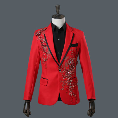 Stylish Stage Performance Men's Singer Nightclub Barbecue Suit Floral Embroidery Three-dimensional Double-sided Jacket