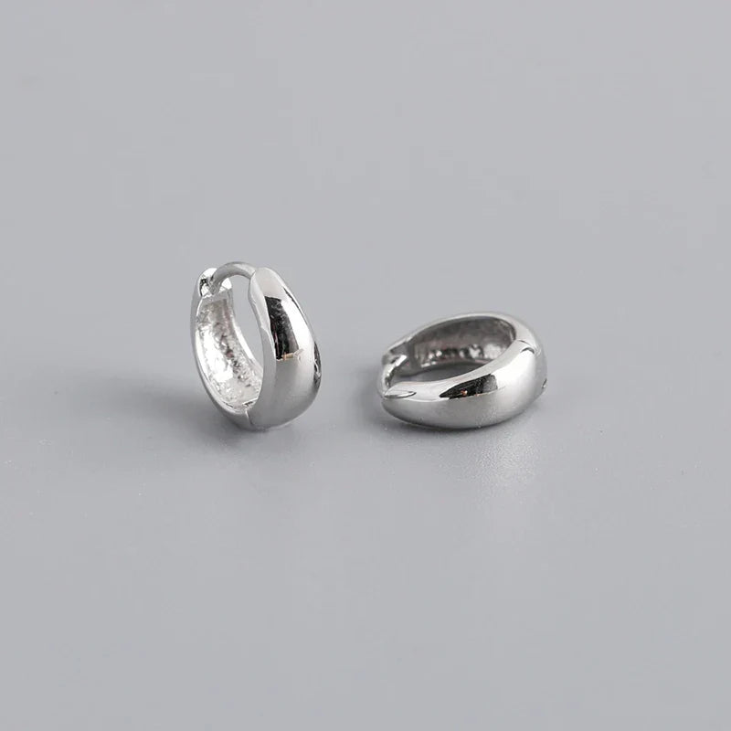 925 Sterling Silver Simple Wide Huggies Gothic Hoop Earrings for Women European Unisex Piercing Rock Jewelry Ear Buckles