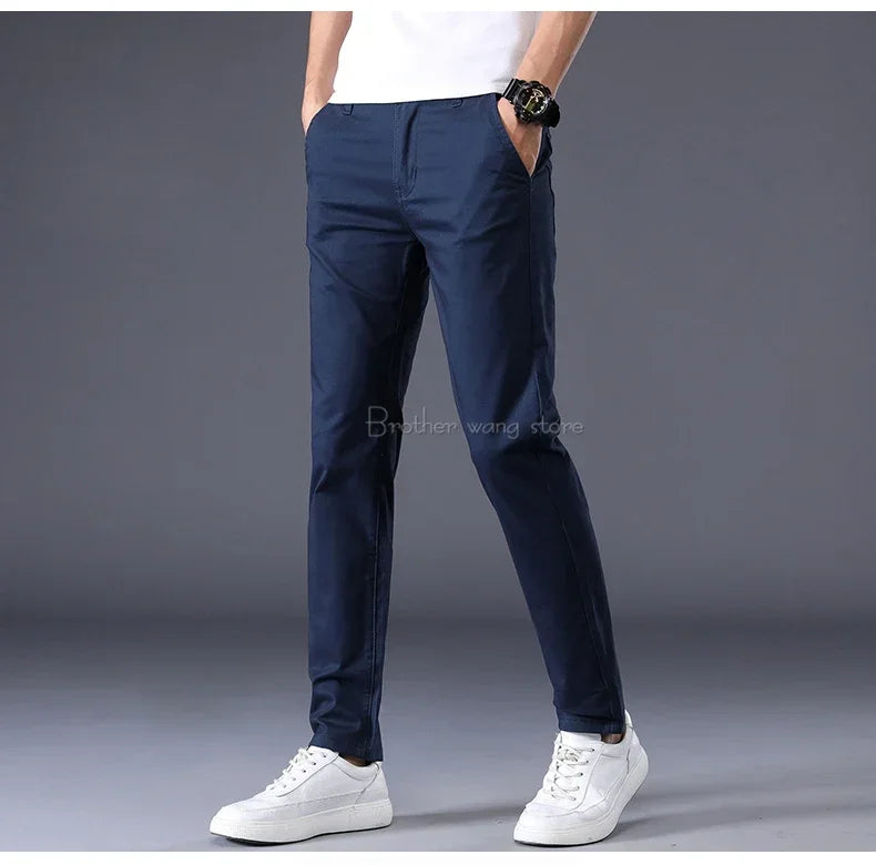 7 Colors Summer Thin Men's Casual Pants Stretch Cotton Slim Fashion Business Trousers High Quality Male Clothes