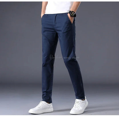 7 Colors Summer Thin Men's Casual Pants Stretch Cotton Slim Fashion Business Trousers High Quality Male Clothes