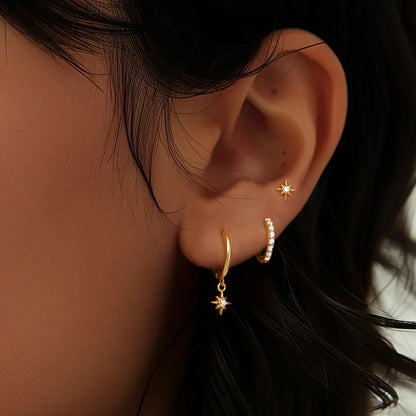 925 Sterling Silver 3pcs 4pcs Set Zircon Stud Earrings 18k Gold Star Minimalism Huggies Earring Fine Jewelly Set Party Gift