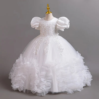New Year Girl Lace Dress Girl's Birthday Party Ball Evening Dress Sleeveless Long Dress 4-12 Year Old Christmas Princess Dress