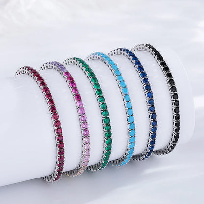 Solid 925 Silver Tennis Bracelet 3mm Black Cubic Zircon Chain Jewelry for Women Men Gift
