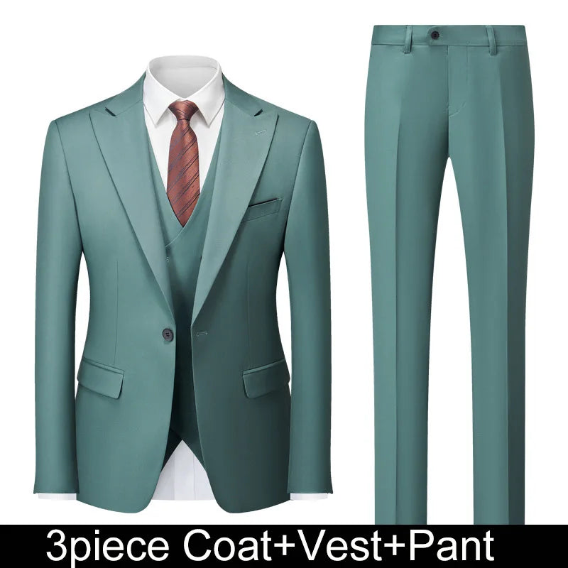 Men Suits Turn Down Collar Blazer Male Double-breasted Vest Straight-leg Pant Man Solid Business Wedding 3-piece Set