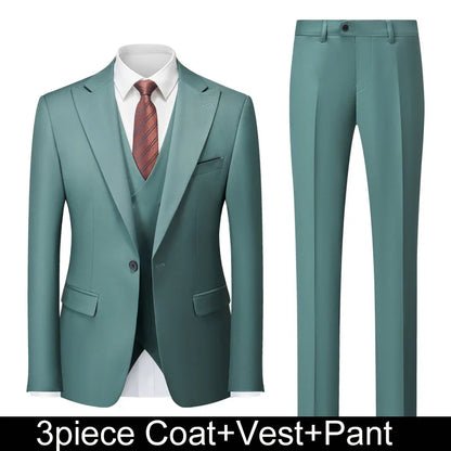 Men Suits Turn Down Collar Blazer Male Double-breasted Vest Straight-leg Pant Man Solid Business Wedding 3-piece Set