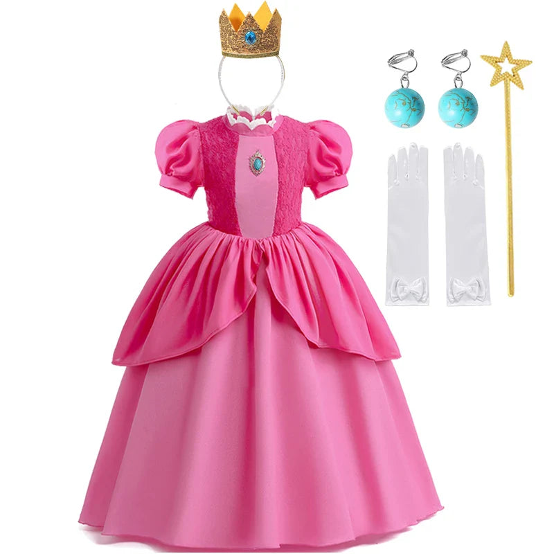 Princess Peach Baby Girls Cosplay Dress Kids Vestidos Birthday Party Dresses Carnival Halloween Costume Ball Gown Clothing