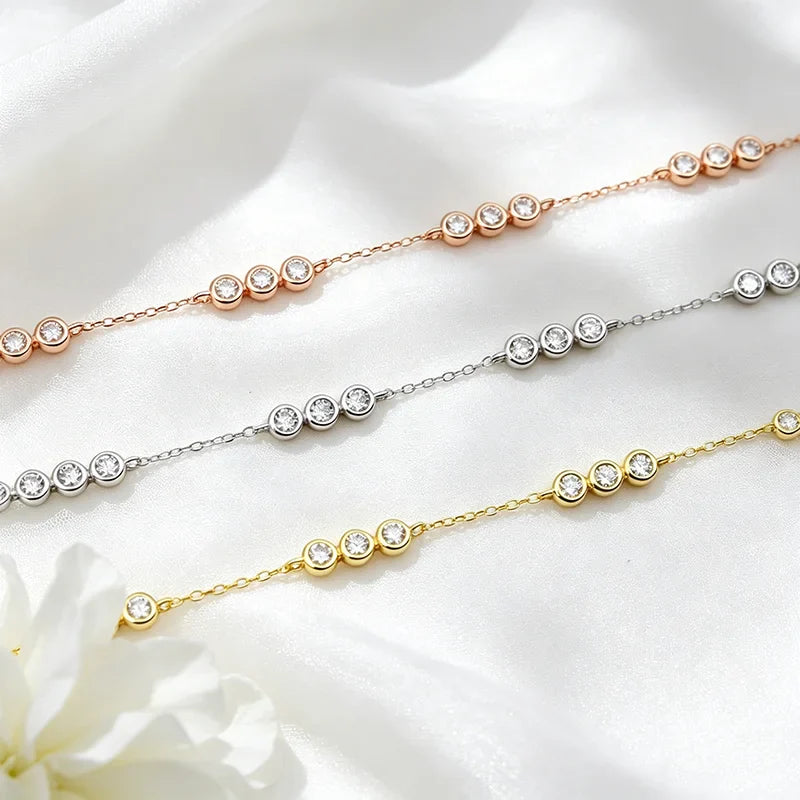 3mm Bubbles Adjustable Real All Moissanite Bracelets for Women Men Classic Lab Diamond Chain S925 Sterling Silver Jewelry
