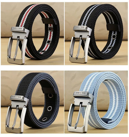 Men's Fabric Belt Canvas Belt for Drilled Webbing Casual Fashion Men's Trousers Belts Jeans Male Waist Belt Striped Strap HB072