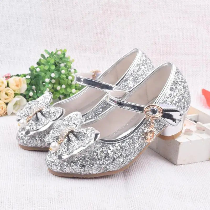 Spring Children Shoes Girls High Heel Princess Dance Sandals Kids Shoes Glitter Leather Fashion Girls Party Dress Wedding Shoes