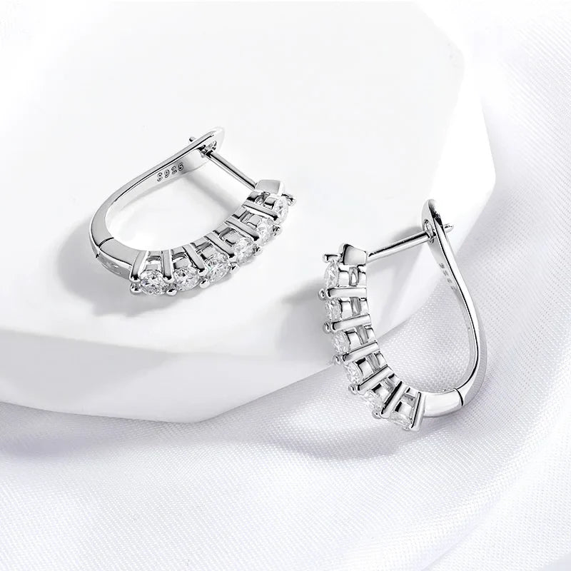 1.2ct Halo Moissanite Hoop Earrings for Women 925 Sterling Silver Straight Row Ear Buckles Wedding Small Ear Studs Gift