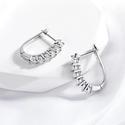 1.2ct Halo Moissanite Hoop Earrings for Women 925 Sterling Silver Straight Row Ear Buckles Wedding Small Ear Studs Gift