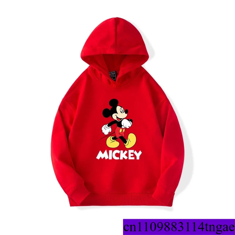 Cartoon Cute Mickey Print Boys Girls Casual Fleece Hoodie Autumn and Winter Outdoor Fashion Warm Kids Pullover Top