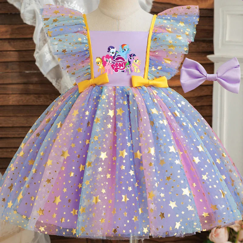 My Little Pony Baby Prinsess Dress Girls Birthday Party Dresses Kids Children Sleeveless Tulle Tutu Clothings 1-5Y