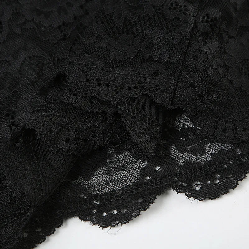 Lace Transparent Mini Dress Sexy Women Wrapping Spaghetti Embroidery Flower Sheath Nightwear Club Mesh Wave Fantacy