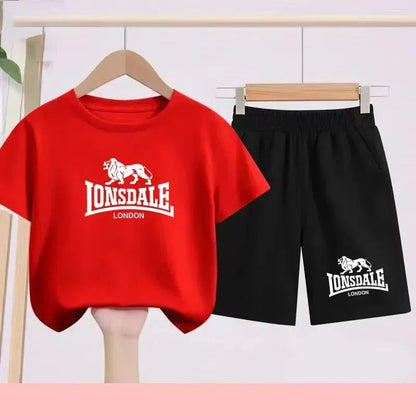Lion Alphabet Print Kids Summer T-shirt Boys Girls Toddlers 3-12 Years Top+ Shorts 2P Outdoor Sports Clothes Fashion Leisure Set