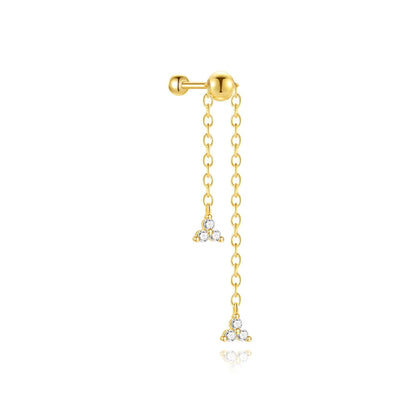 1PC 925 Sterling Silver Horse Eye Chain Tassel Zircon Drop Earrings For Women Ins Minimalism Geometric Earrings Gift